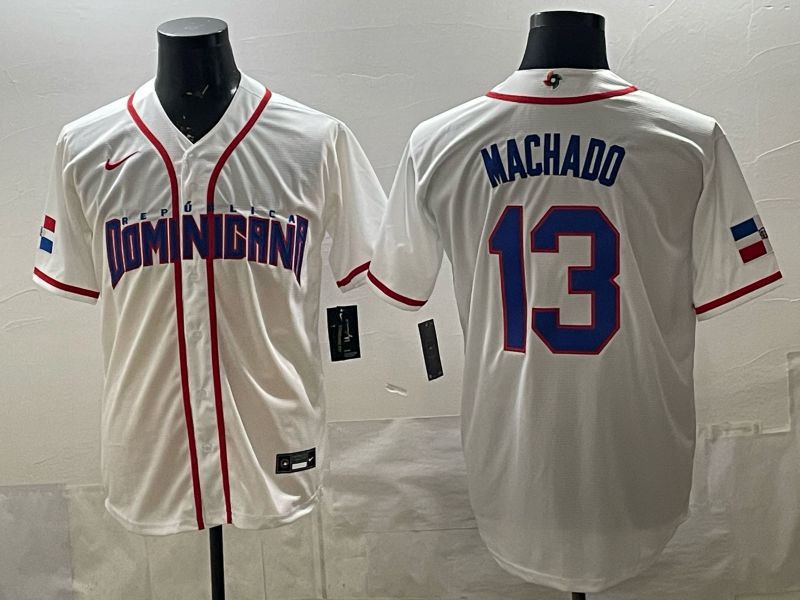 Men 2026 World Cub #13 Machado White Game Nike MLB Jersey style 001